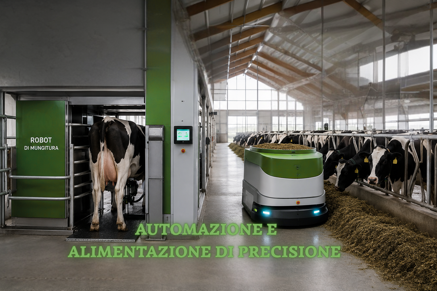 L’integrazione tra robot di mungitura e mangime corretto migliora produttività, benessere animale ed efficienza nell’allevamento bovino moderno.